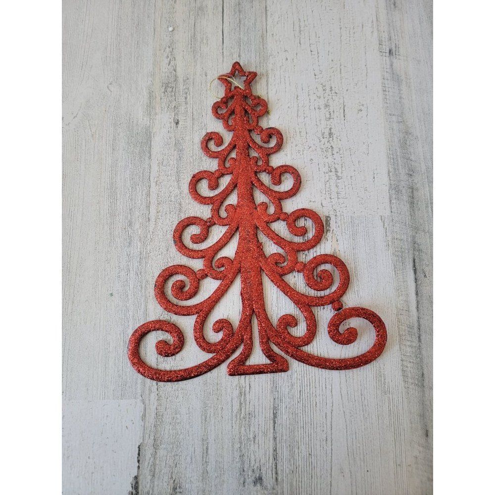 Red glitter large tree star hanging Xmas‎ decor